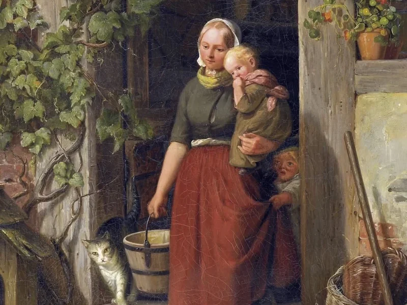 1812-Adolf Heinrich Richter - Una giovane viticoltrice e i suoi figli